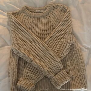 Zara Taupe Knit Crew Neck Sweater